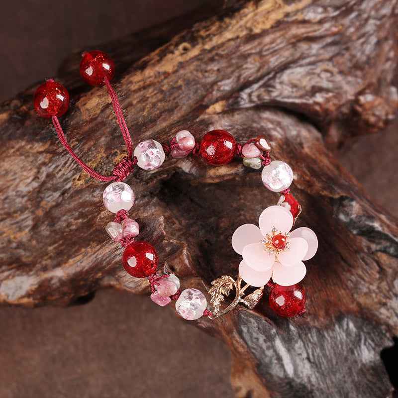 Flower Palace Tourmaline Bracelet for Women - Retro Cloisonné, Red Agate & Colored Glaze | Adjustable Luxury Jewelry
