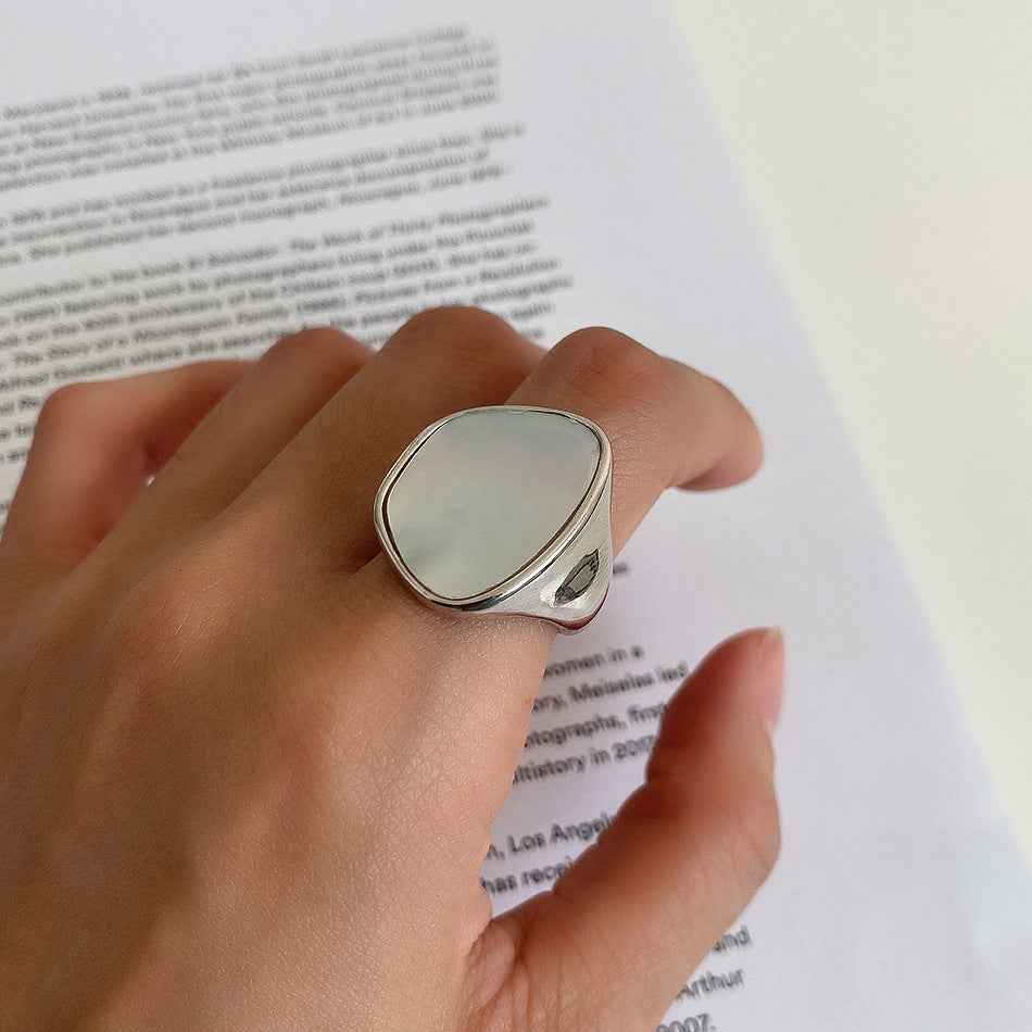 Mother Shell Sterling Silver Ring - Minor Hipster Thick 925 Design