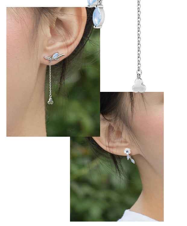 Jasmine Flower Earrings – Platinum-Plated with White Shell & Blue Zircon by Thaya Design