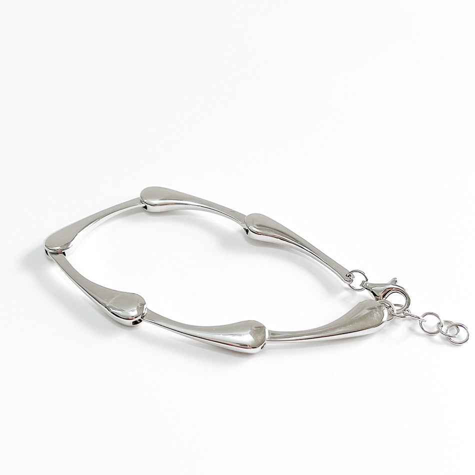 Minimalist Water Drop Star Bracelet in 925 Sterling Silver with White Gold Finish and Geometric Soft Line Design