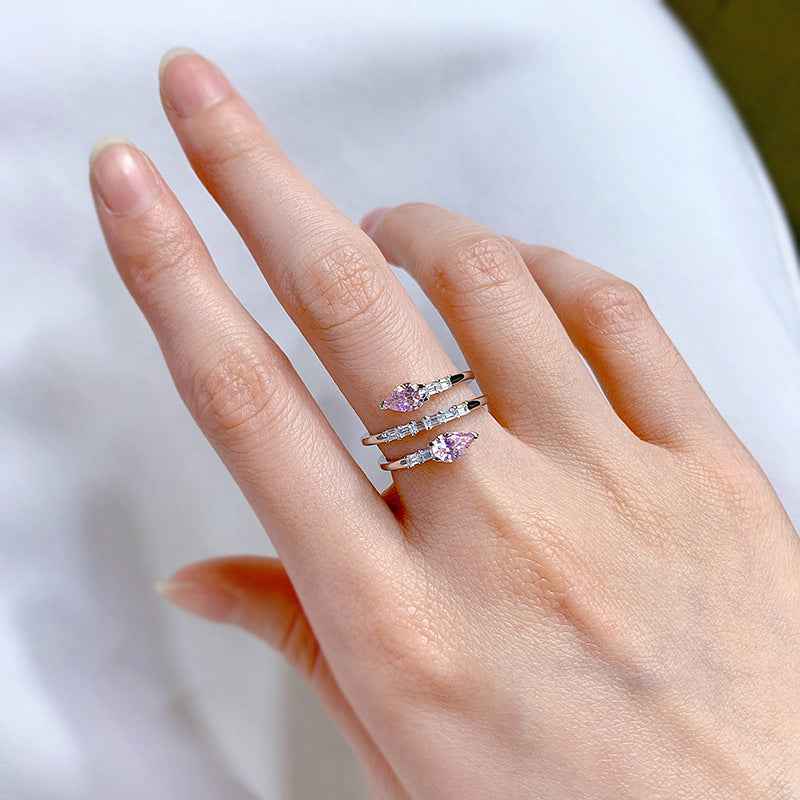 All-Matching Geometric Gemstone Ring - Adjustable 925 Sterling Silver Open Band for Women in European & American Fashion