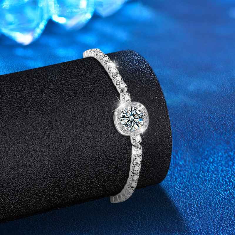 Starry Moissanite Bracelet - 1 Carat Sterling Silver with Geometric Elegance in White Gold Finish