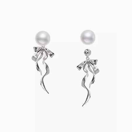 Ribbon Bowknot Earrings - Stylish Silver or Gold-Plated Alloy in Blue or Silvery