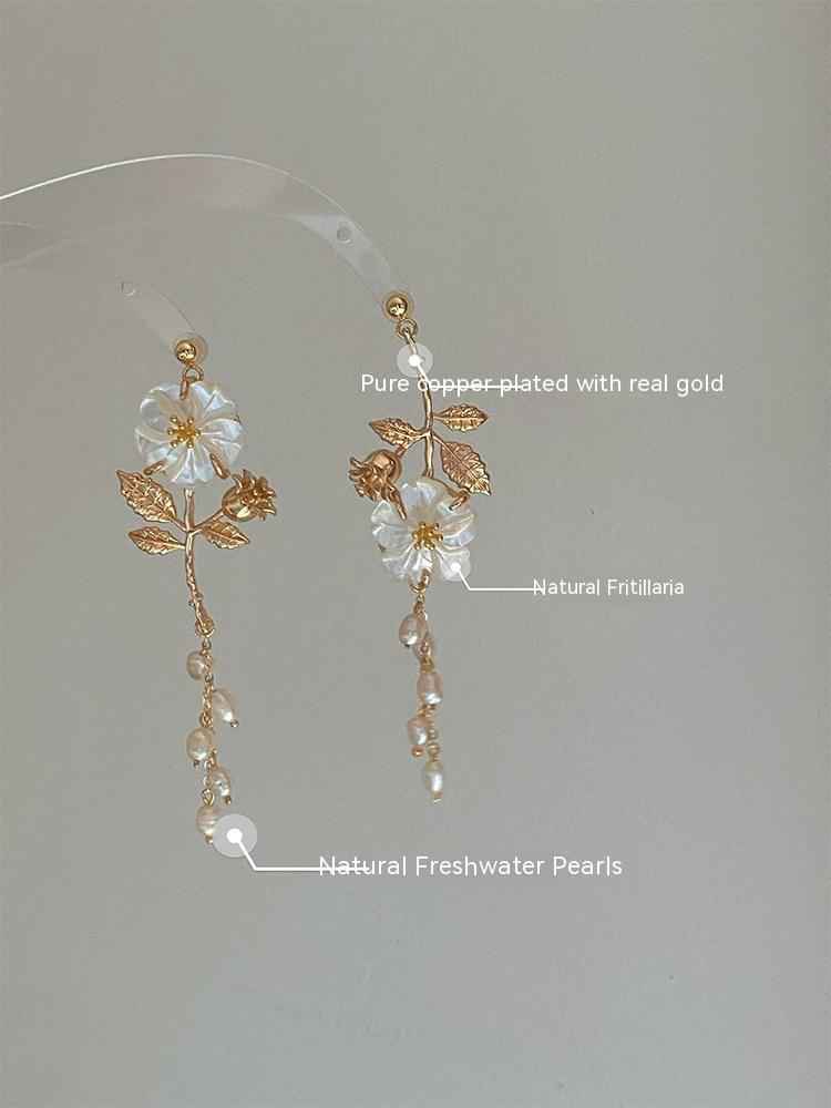 Handmade Pearl Stud Earrings - Vintage Mother of Pearl with Natural Pearls and Gold-Plated Copper