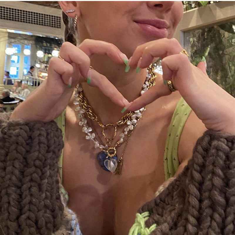 Irregular Pearl Pendant Necklace - 18K Gold-Plated European/American Style Glass Design