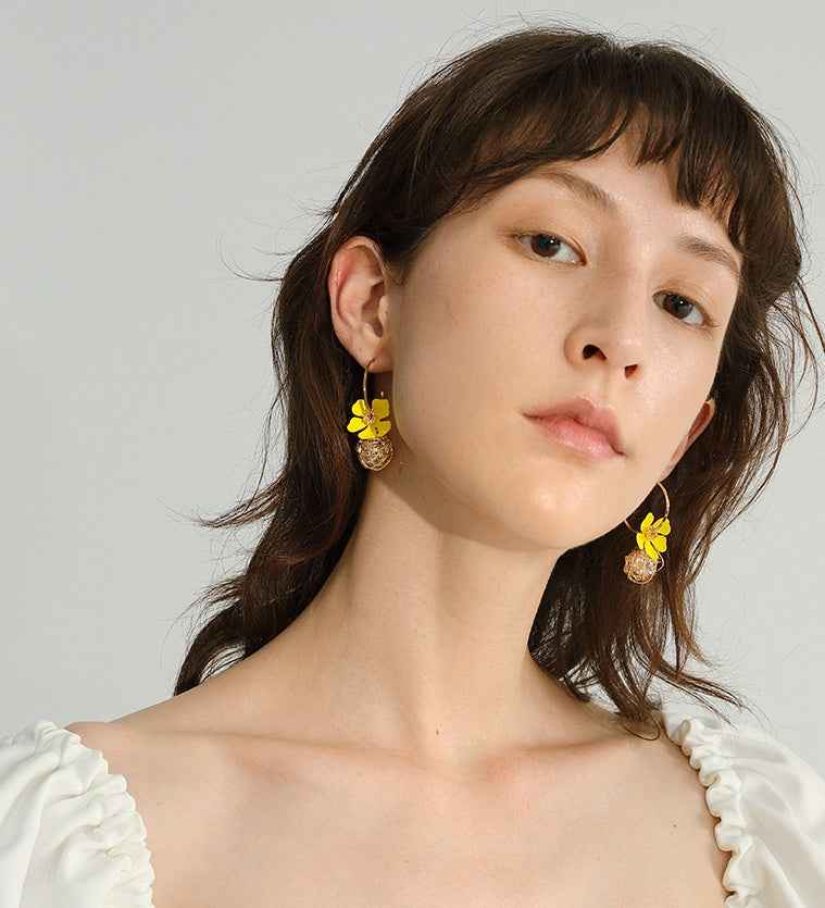 Fairy Petal Flower Earrings in Gold or Silver-Plated Alloy with Gem Inlay β Whimsical Botanical Design