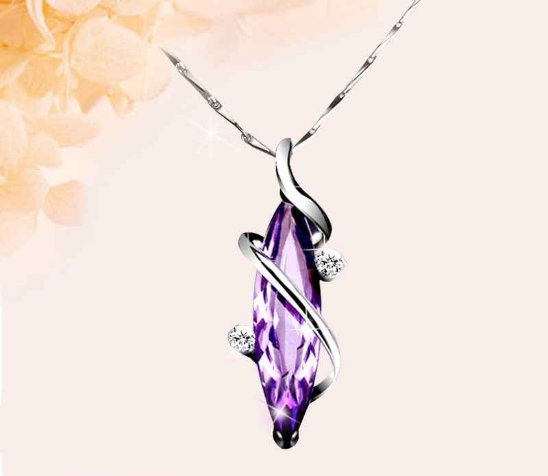 Purple Crystal Pendant Necklace in S925 Sterling Silver β Four Leaf Clover or Love Design