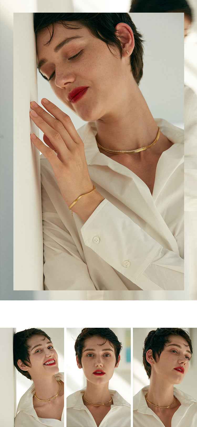 Flat Snake Bone Chain Necklace in S925 Sterling Silver or 18K Gold Plated - Adjustable Niche Design