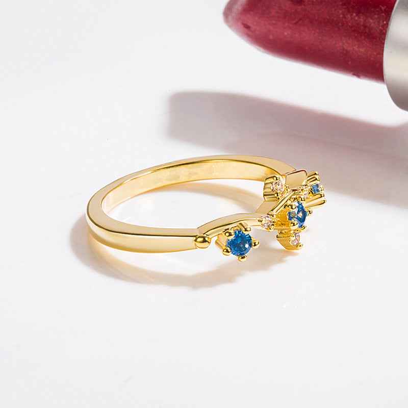 Blue Crystal Gold Index Ring - Geometric Diamond-Encrusted Jewelry for Women, Perfect Gift-Ready Statement Piece