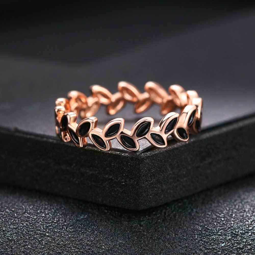 Olive Branch Rose Gold Ring - Korean Style Drop Oil Flower Design for Women’s Versatile Gift Jewelry