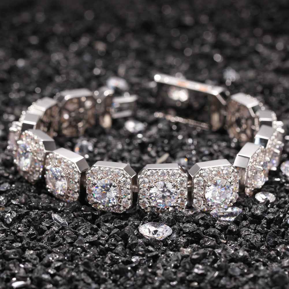 Hip-Hop Zircon Bracelet β Geometric Micropaved Unisex Statement Jewelry (Gold or Silver, 7" & 8" Options)