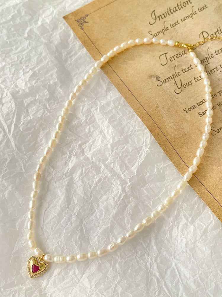 Mother-of-Pearl Pendant Necklace - Gold-Plated Hearts & Drops Motif with Adjustable Chain