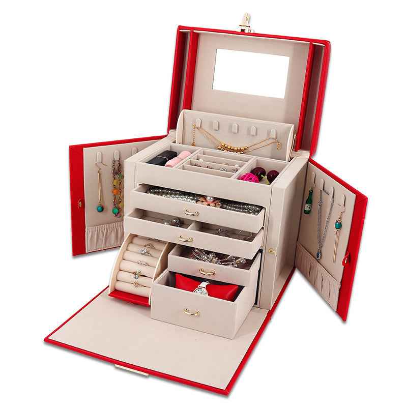 Premium Leather Jewelry Organizer Box for Necklaces, Bracelets & Earrings - Available in Green or Red