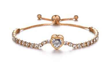 Minimalist Crystal Bracelet - Unisex Adjustable Design with Zircon Inlay in Heart and Circle Styles, Multiple Colors Available