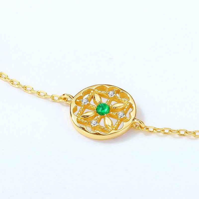 Simple Natural Emerald Silver Bracelet - Minimalist Korean Style Elegance