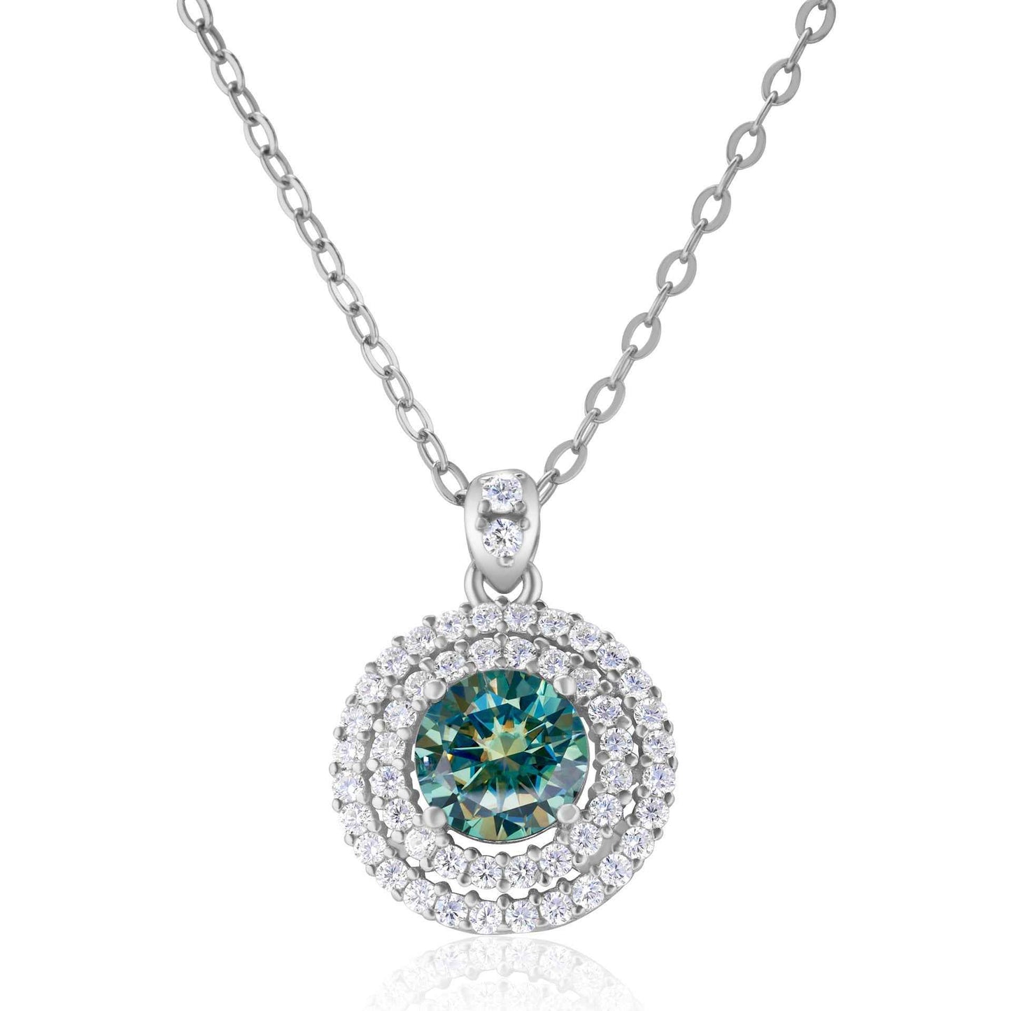 Sterling Silver Halo Necklace with Round Cut Design