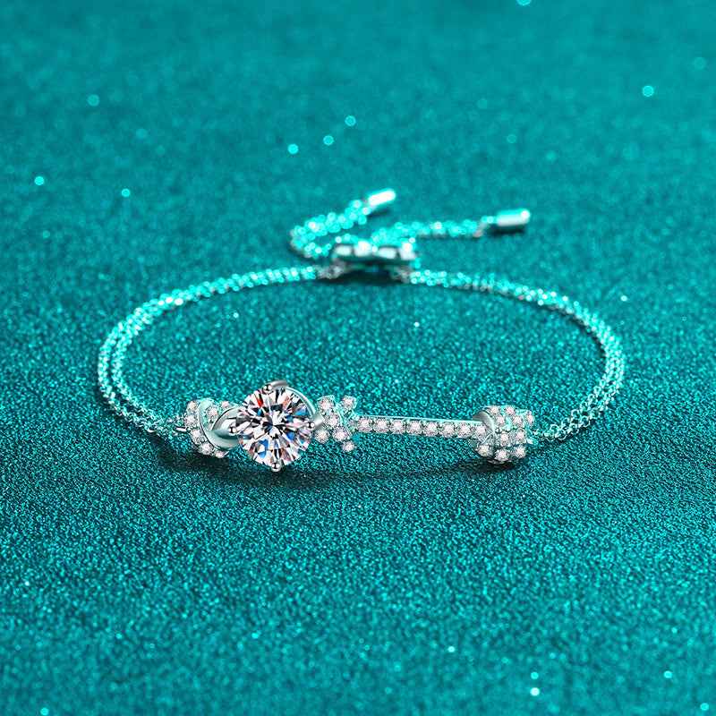 Sterling Silver Double Chain Bracelet with Moissanite or Zircon Stone Options