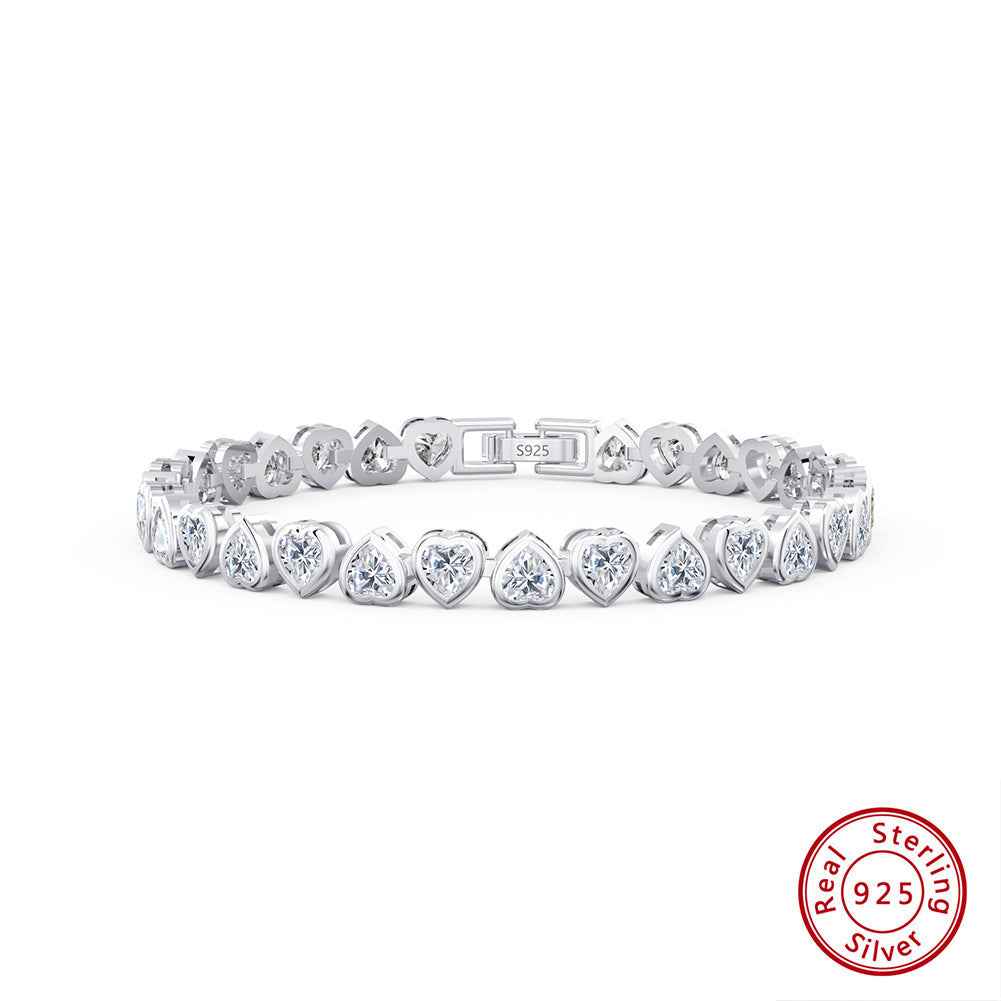 Sterling Silver Zircon Tennis Bracelet - Classic Geometric Design in Gold & Platinum Finishes, Available in Multiple Lengths