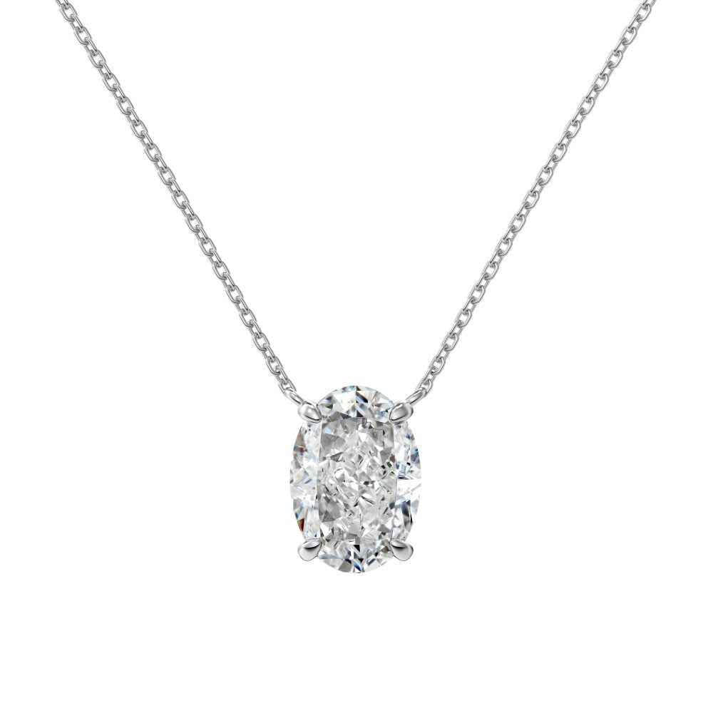 Oval Ice Flower Necklace - S925 Sterling Silver with Gold or Platinum Plating, Available in Two Pendant Sizes