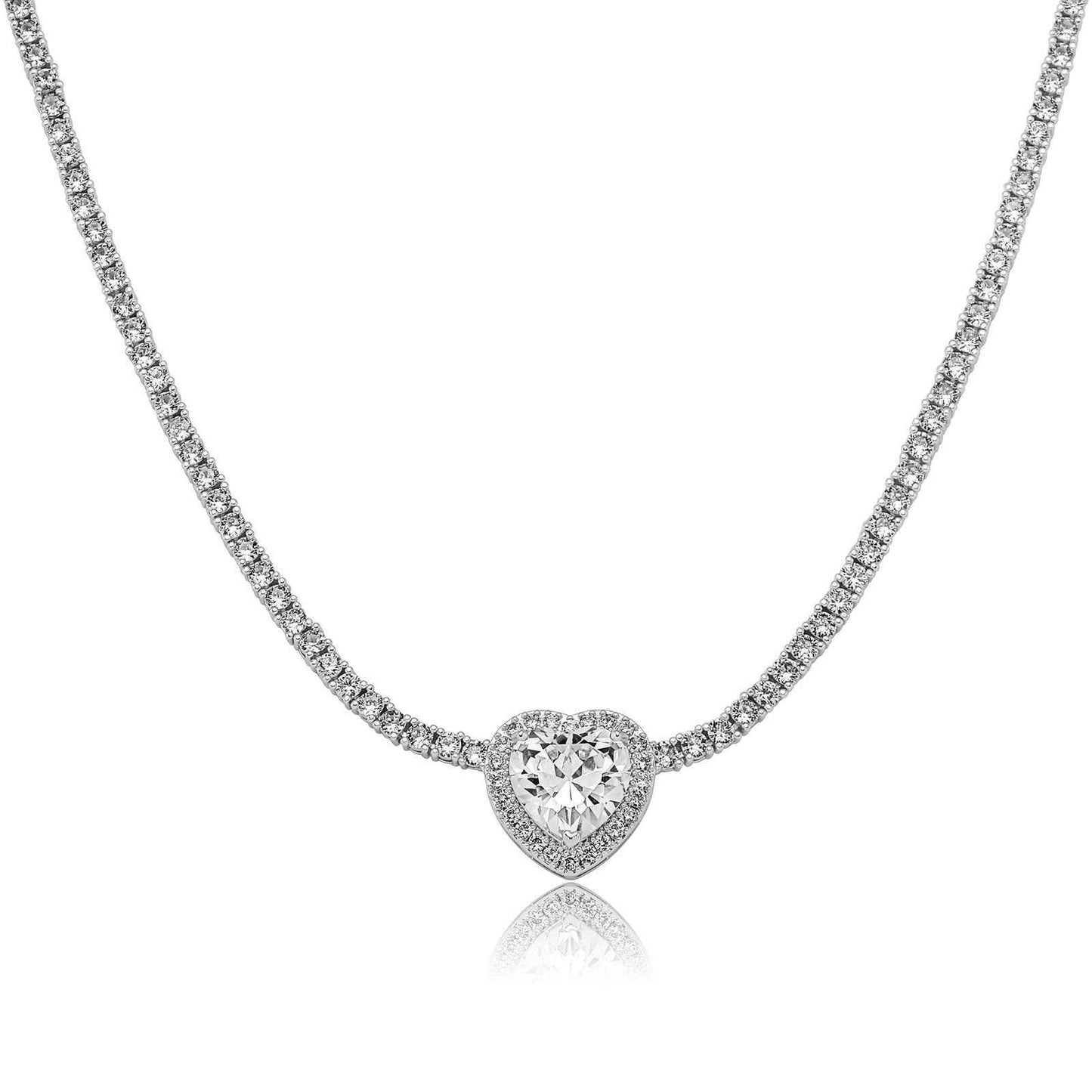Heart-Shaped Gem Pendant Necklace – Modern Statement in Gold or Silver Plated with 3mm Micro Zircon