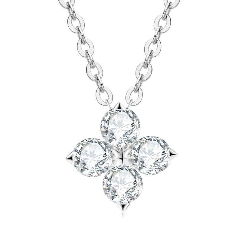 Four-Leaf Clover Moissanite Necklace - S925 Sterling Silver with Gold or White Finish, 0.4ct
