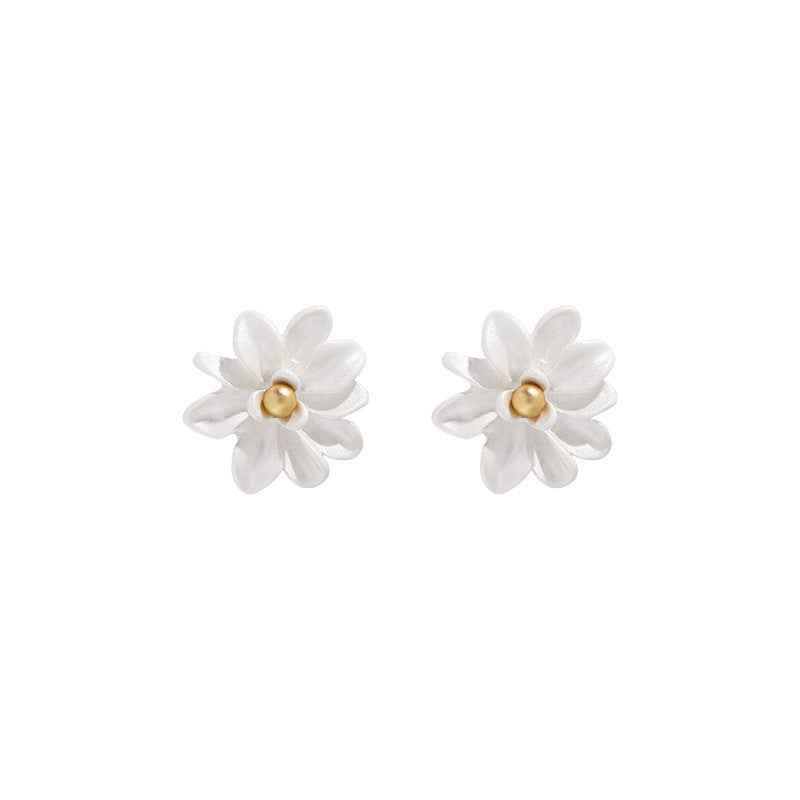 Magnolia Flower Earrings - Retro French Style Alloy Studs and Ear Clips