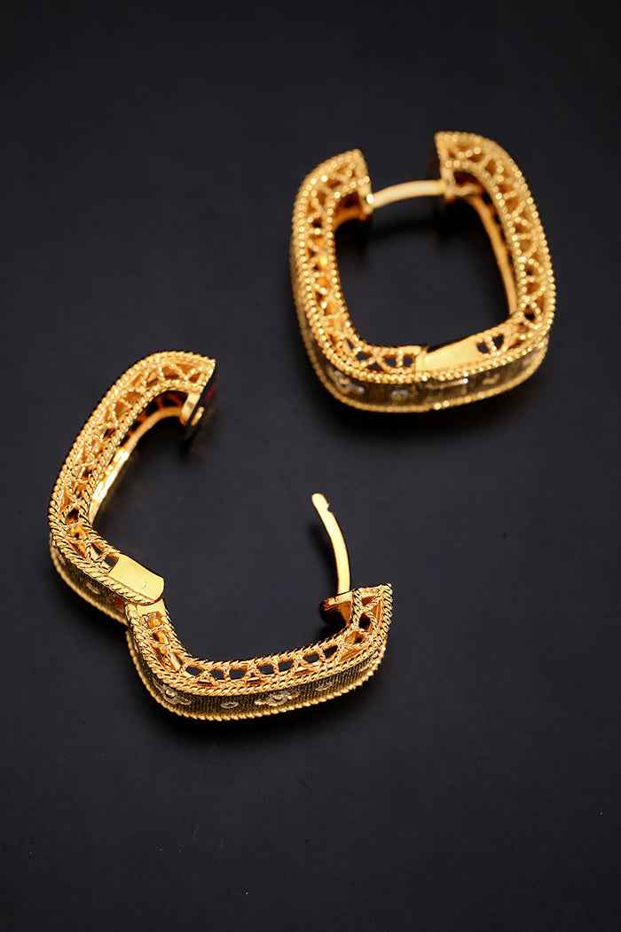 Vintage Gold-Plated Statement Earrings β 9mm Wide, Thick 925 Sterling Silver with Cubic Zirconia Accents