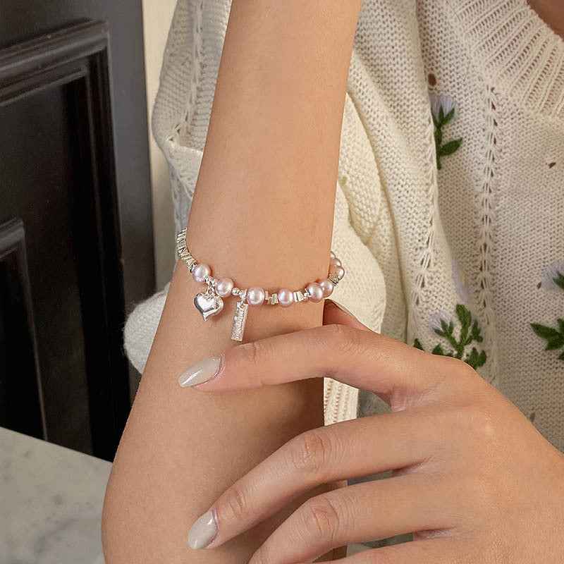Korean Silver Pearl Heart Bracelet β 925 Silver, Romantic Minimalist Design