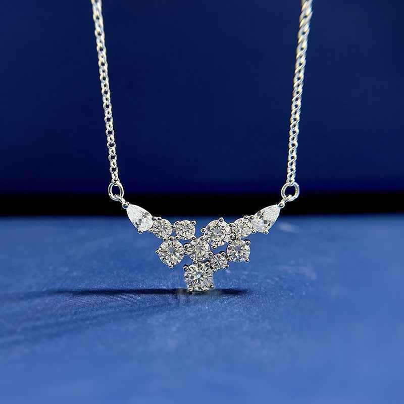 Starry Diamond Wings Pendant Necklace in 925 Sterling Silver with Adjustable Chain and Crystal Accents