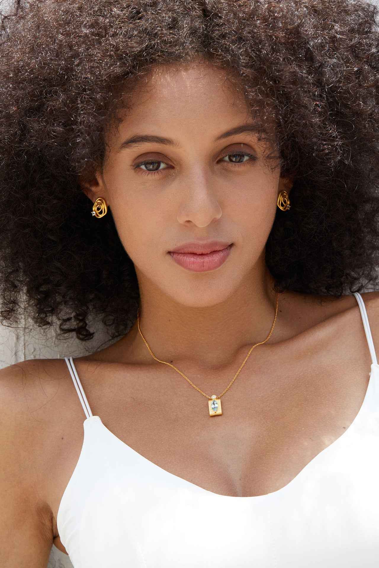 Vintage Topaz Pendant Necklace in Gold-Finished 925 Sterling Silver with Geometric Design and Adjustable Bead Chain