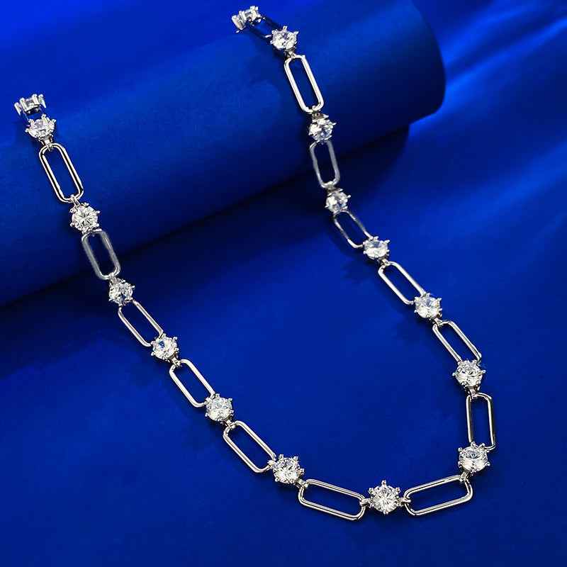 Twin Round Diamond Clavicle Necklace - S925 Sterling Silver with Gold or Silver Finish, Geometric Design