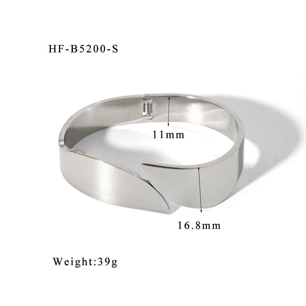 Exaggerated Wide Cuff Bracelet in Hip Hop Mirror-Finish Stainless Steel with Adjustable Rhombus Design