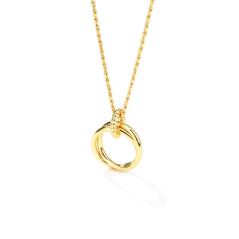 Retro Double Ring Necklace - Minimalist Luxury 925 Sterling Silver with Twisted Chain