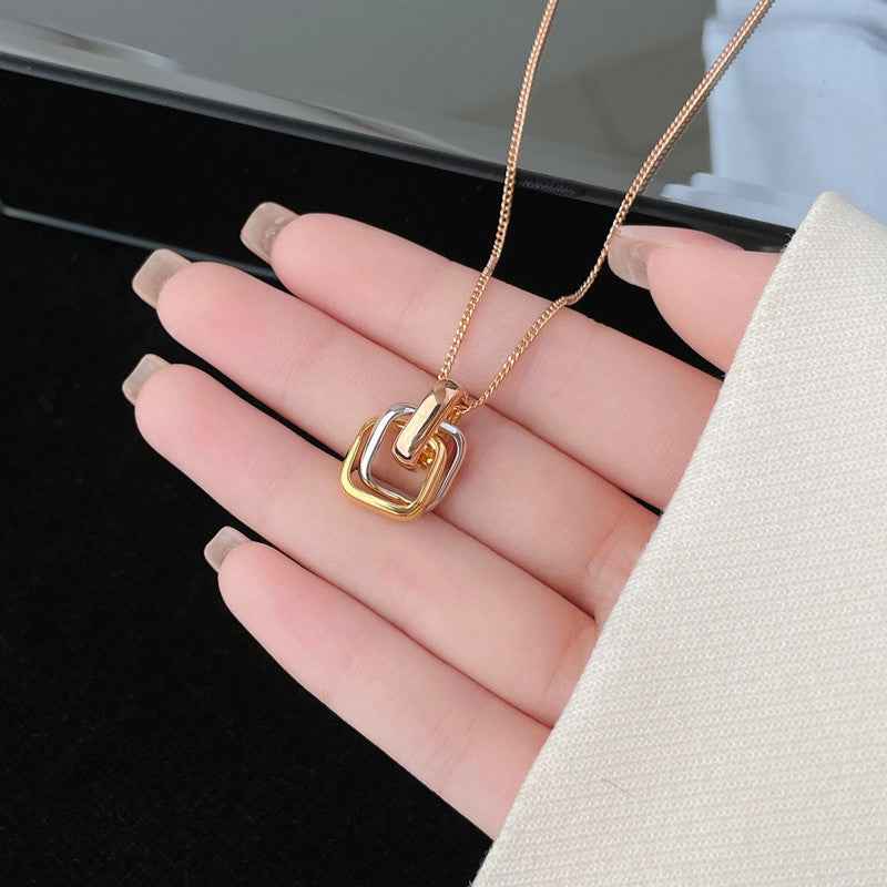 Three-Color Interlocking Ring Necklace - Minimalist Korean Style, Vermeil/Gold-Plated Ball Bead Chain