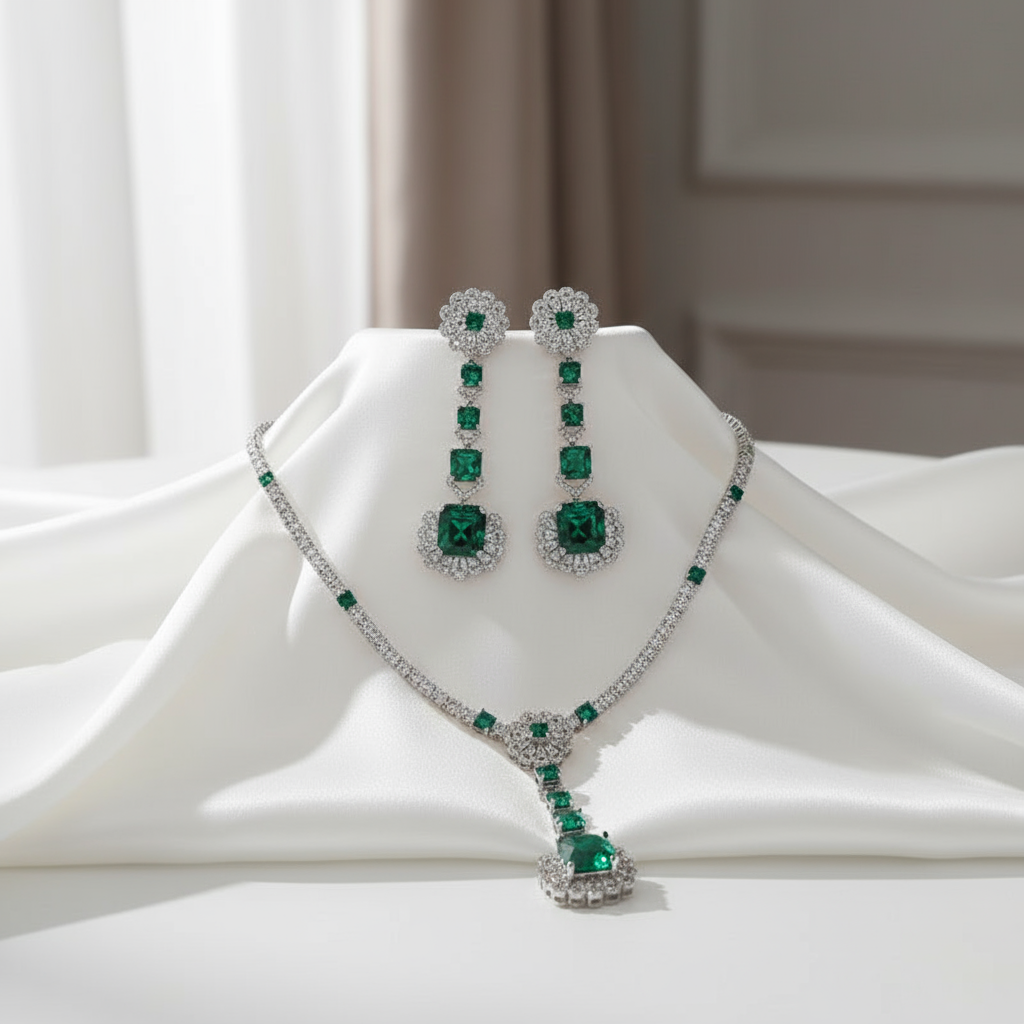 Luxury Zircon Flower Jewelry Set β Pendant Necklace & Earrings, Four Colors, Elegant Gift Set - Eterna