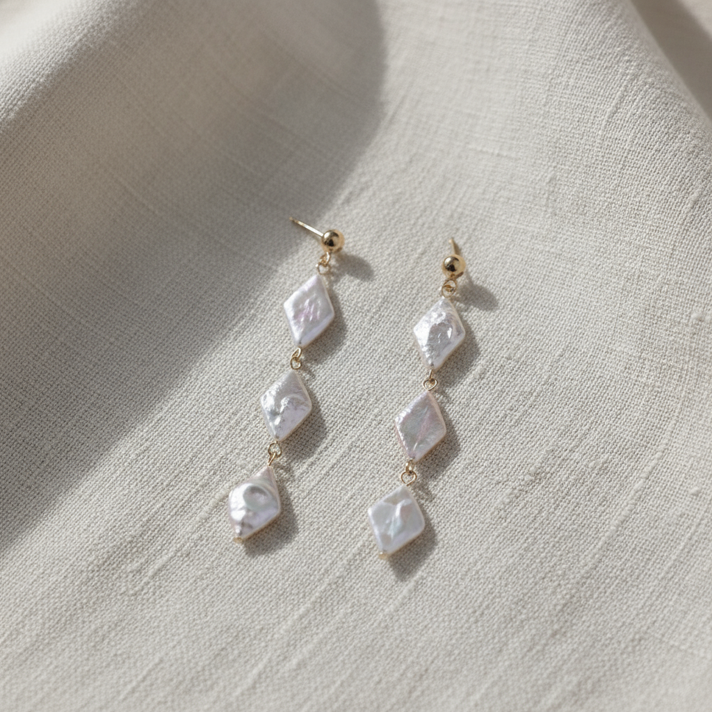 Natural Baroque Pearl Rhombus Earrings β Mother of Pearl, Statement 6cm, Pierced & Non-Pierced Options - Eterna