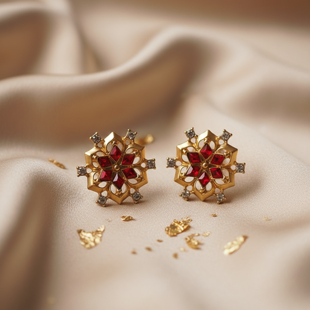 Snowflake Ruby Antique Retro Ear Clips – Vintage Glamour, No Piercing Required - Eterna