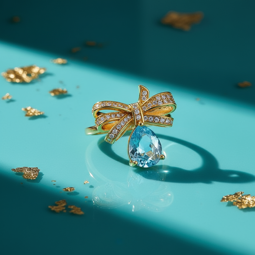 Tassel Bowknot Sterling Silver Ring β Gold Electroplated Feminine Statement Jewelry - Eterna