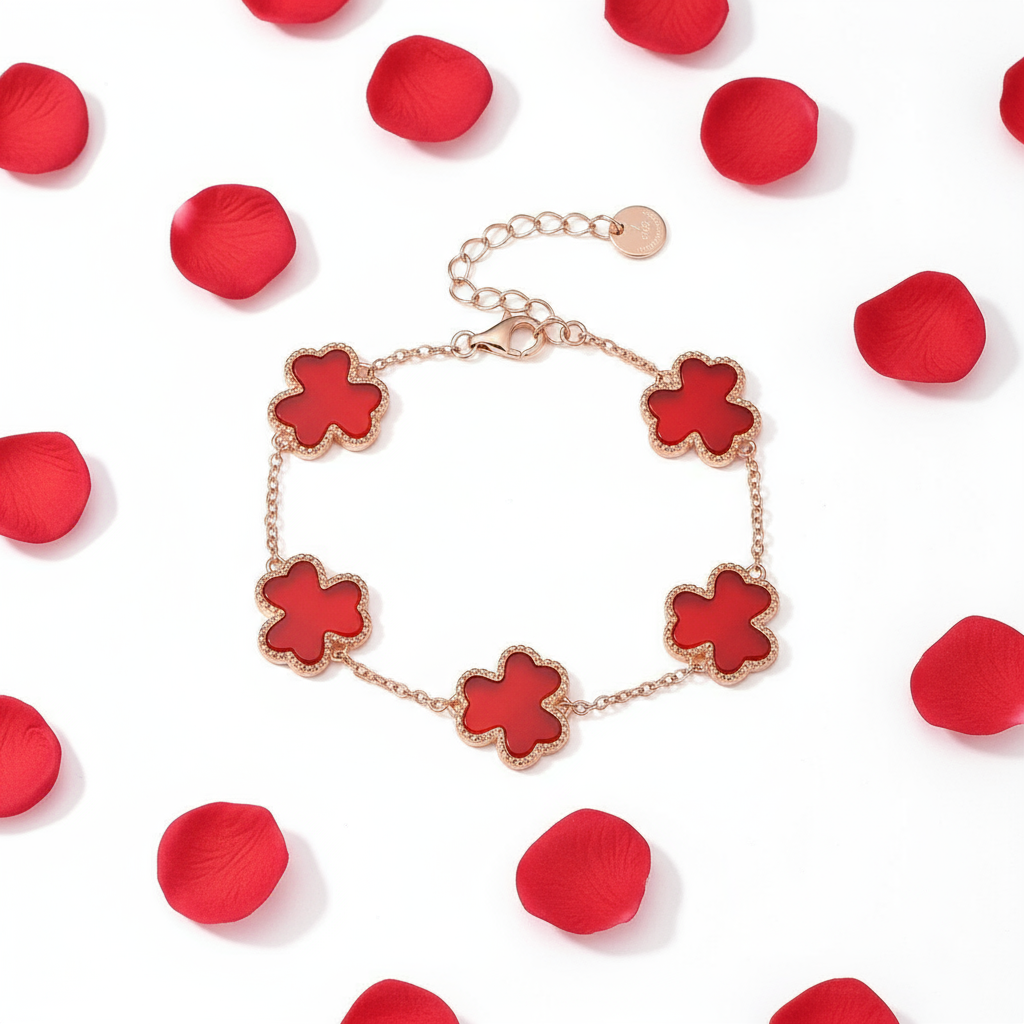 Double-Layer Four-Leaf Clover Sterling Silver Bracelet β Lucky Charm, Multiple Rose Gold Variants - Eterna