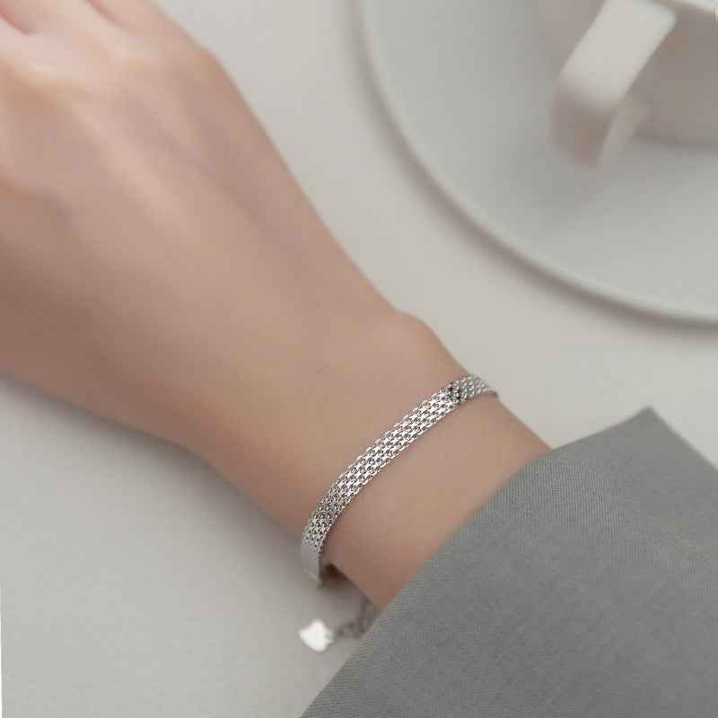 Korean Wide Chain Bracelet – Adjustable Sterling Silver "Cold Wind" Minimalist Trend