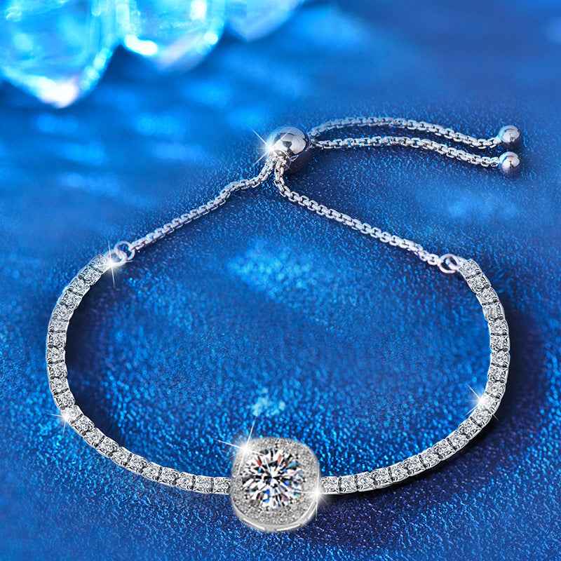 Starry Moissanite Bracelet - 1 Carat Sterling Silver with Geometric Elegance in White Gold Finish