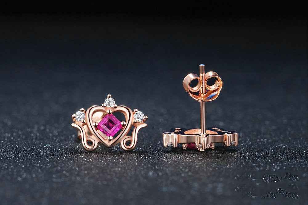 Natural Ruby Stud Earrings - S925 Sterling Silver, Geometric Modern Design, 1.2cm