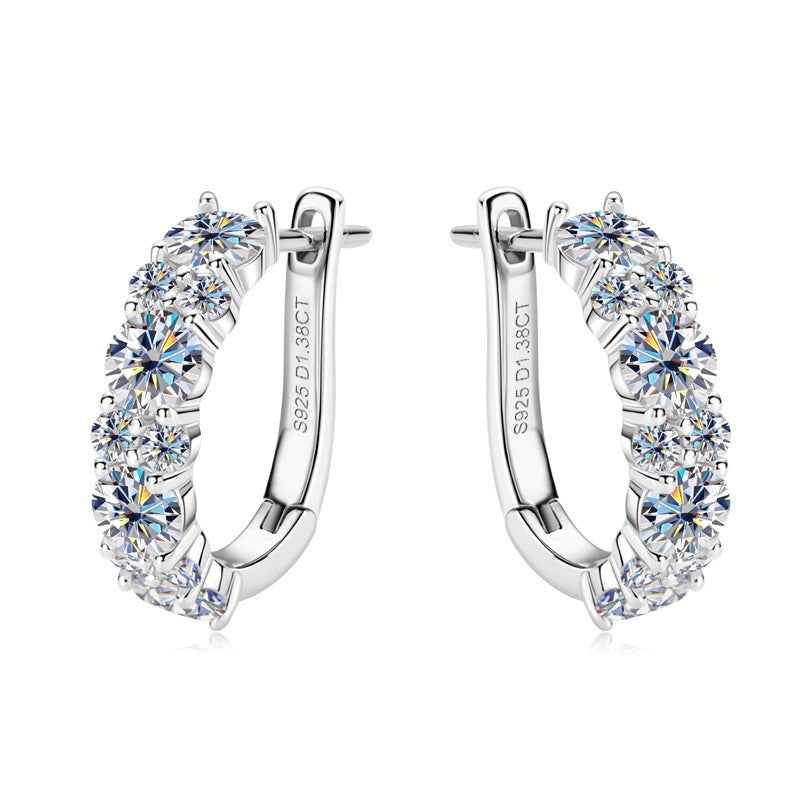 Moissanite Drop Earrings – Modern U-Shaped Design in Gold or White Finish, 1.38ct Total