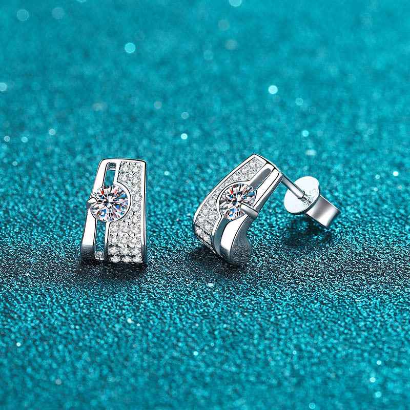 Rectangular Moissanite Stud Earrings - 0.60ct Total Brilliance in Sterling Silver, Elegant Diamond Alternative