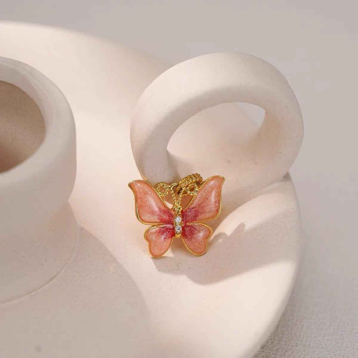 Enamel Butterfly Necklace - 18K Gold Color-Preserving Charm on Silver Chain, Versatile Luxury Accessory