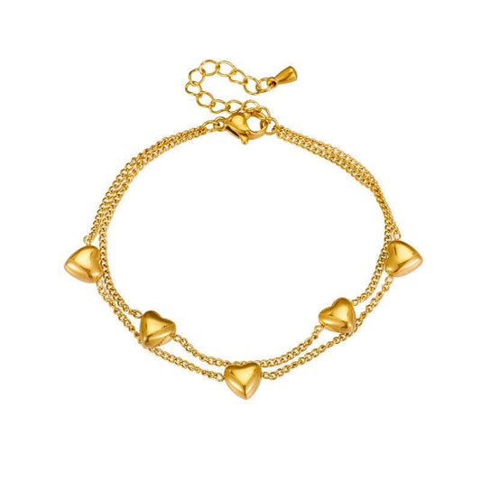 Double Layer Love Chain Bracelet - Minimalist Romantic Design in Gold-Plated Titanium Steel