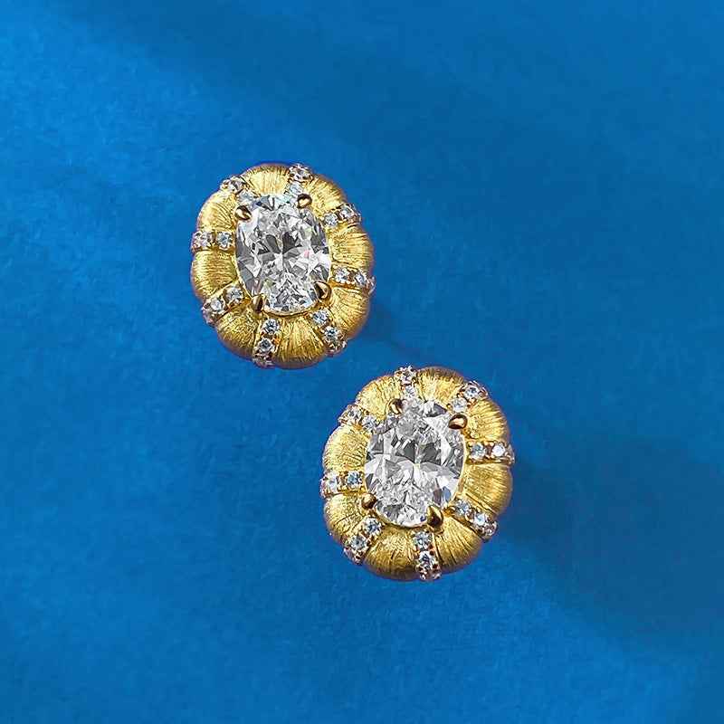 Italian Brushed Gold Stud Earrings - Unisex 925 Sterling Silver with Matte Luxury Finish