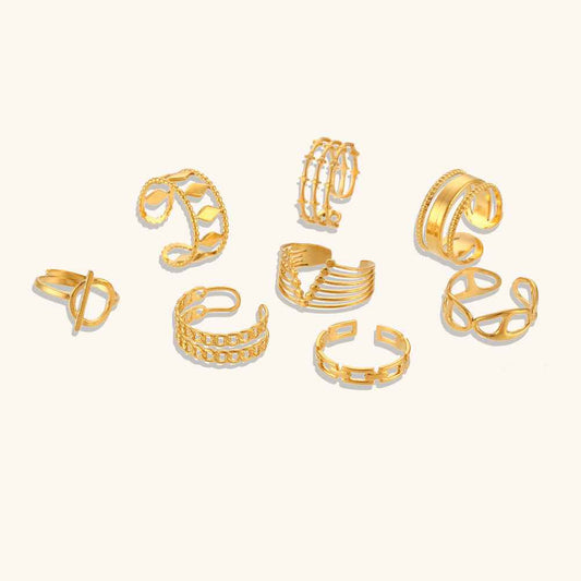 18K Gold Plated Adjustable Rings for Women - Trendy Stainless Steel Designs
