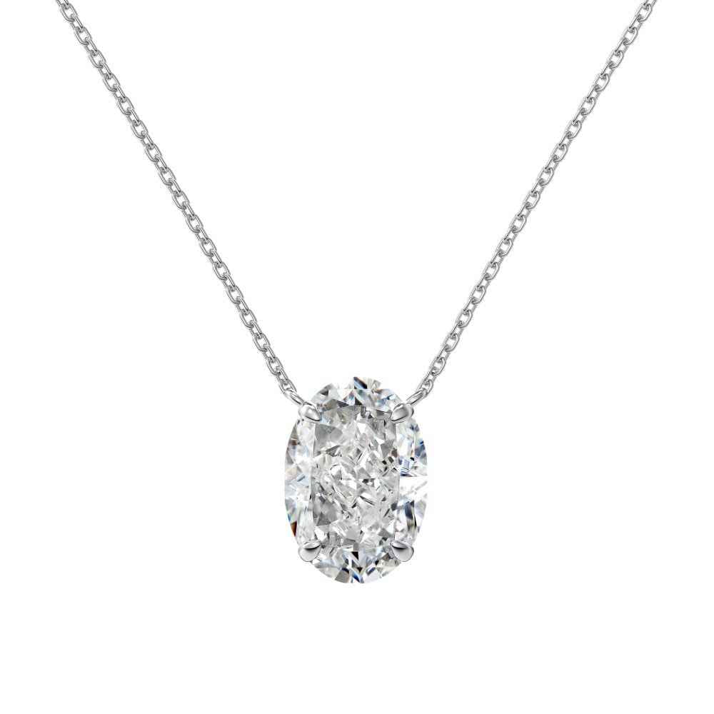 Oval Ice Flower Necklace - S925 Sterling Silver with Gold or Platinum Plating, Available in Two Pendant Sizes