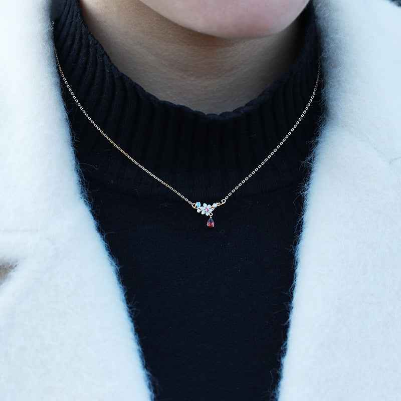 Moissanite Water Drop Necklace – Silver Floral Tassel Design with Natural Shell